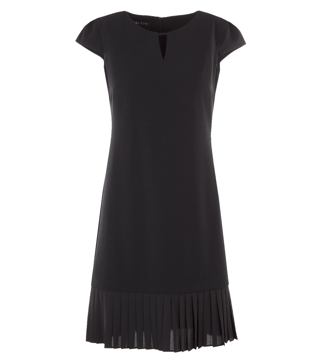 Straight short-sleeved dress with pleated hemline 0